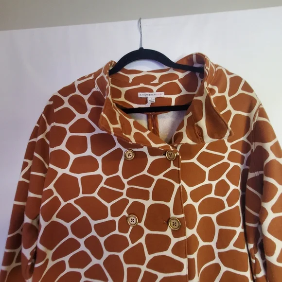 Isaac Mizrahi Size L Giraffe print double gold button 100% Cotton jacket - Picture 4 of 10